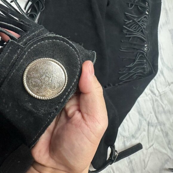 Black Fringe Leather Chaps - Picture 7 of 8